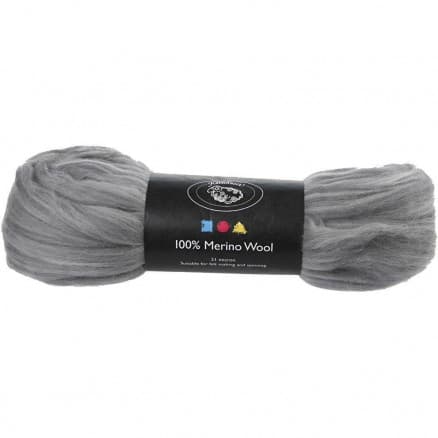Kardad ull - Merino Garn, 21 my, 100 g, grå