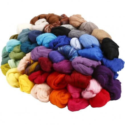 Kardad ull Merino Ass. färger 21my 20g - 20 st.