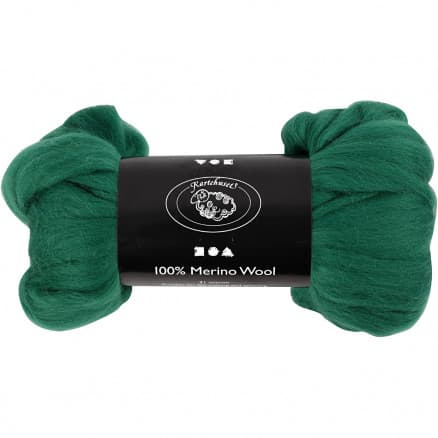 Kardad ull - Merino Garn, 21 my, 100 g, grön