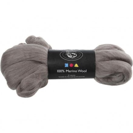 Kardad ull - Merino Garn, 21 my, 100 g, Naturgrå