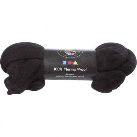 Kardad ull - Merino Svart 21my 100g