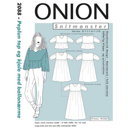 ONION Snittmönster 2088 Topp och klänning med peplum Storlek. XS-XL