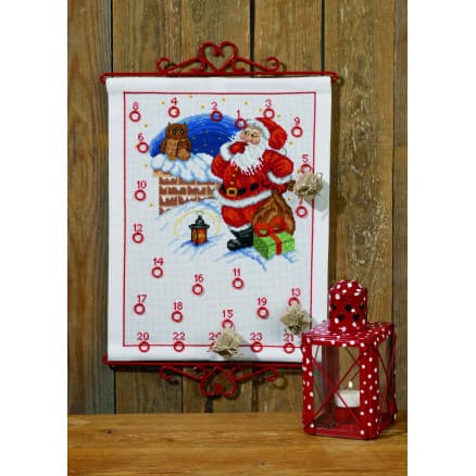 Permin Broderikit Julkalender - Jultomte och Uggla 32 x 41 cm