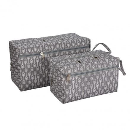 Infinity Hearts Garnväska/Stickväska Set Fyrkantig Grå/Vit 21x13x12/29x13x17cm - 2 st