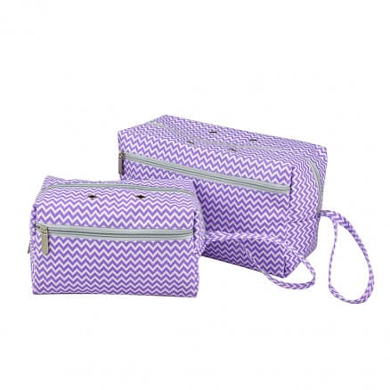 Infinity Hearts Garnväska/Stickväska Set Fyrkantig Lila/Vit 21x13x12/29x13x17cm - 2 st