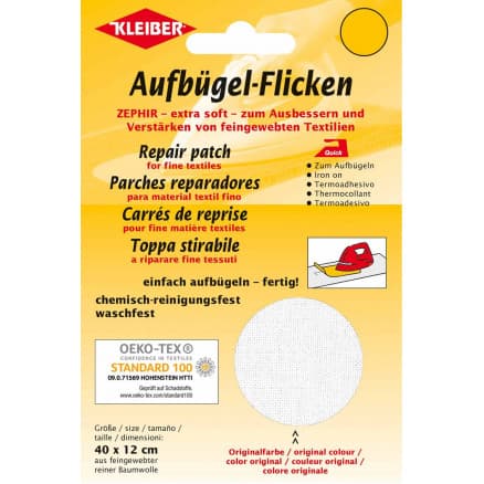 Kleiber Strykmärke/Reparationslapp Zephir Bomull Vit 40x12 cm - 1 st.