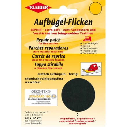Kleiber Strykmärke/Reparationslapp Zephir Bomull Svart 40x12 cm - 1 st.