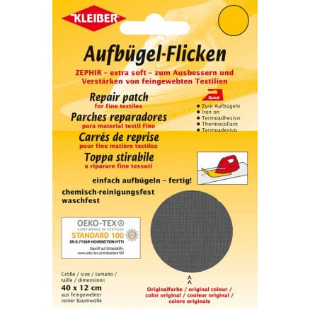 Kleiber Strykmärke/Reparationslapp Zephir Bomull Mörkgrå 40x12 cm - 1 st.