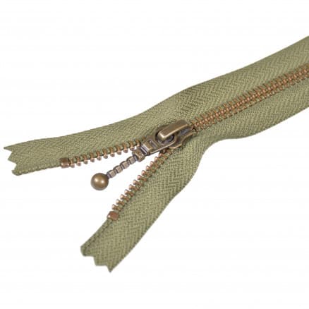 YKK Dragkedja/Blixtlås Fast Antik Mässing Armygrön 6mm - 35cm