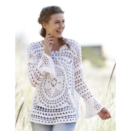 Janis by DROPS Design - Tröja Virkmönster strl. S - XXXL
