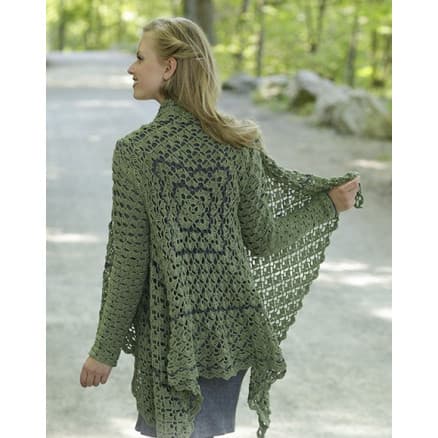 Green Envy by DROPS Design - Virkmönster jacka str. S - XXXL