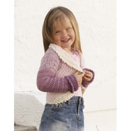 Princess Petal by DROPS Design - Barnjacka Virk-mönster strl. 3/5 - 11/12 år