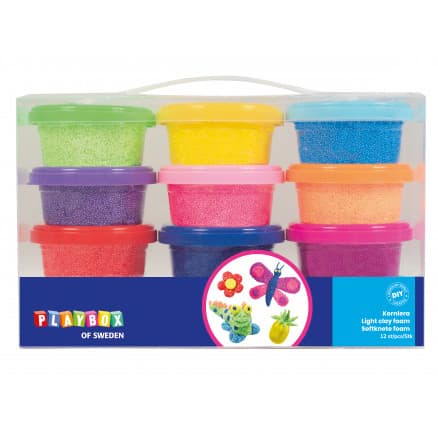Playbox Light Clay/skum Ass. färger 14g - 12 st.
