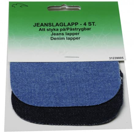 Strykmärke / Reparationslapp Jeans Oval Ljus og Mörk Denim 8x9 cm - 4 st.