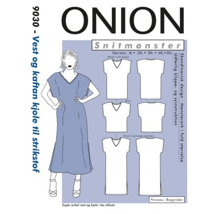 ONION Snittmönster 9030 Plus väst & kaftanklänning för stickade kläder