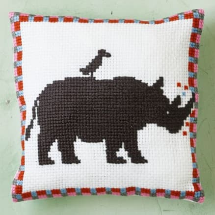 Permin Broderikit Kudde Noshörning 27x27cm