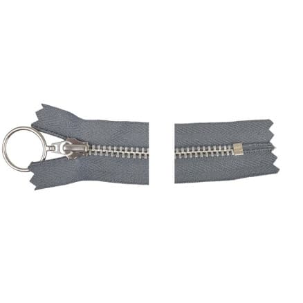 YKK Dragkedja/Blixtlås Aluminium Fast m/Ring 20cm 4mm Mörkgrå