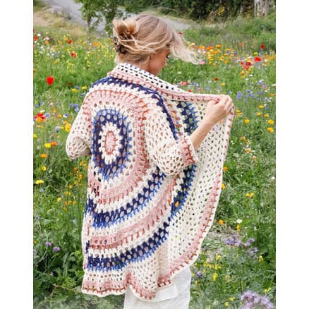Summer Sunset by DROPS Design - Cardigan Virkmönster str. S - XXXL