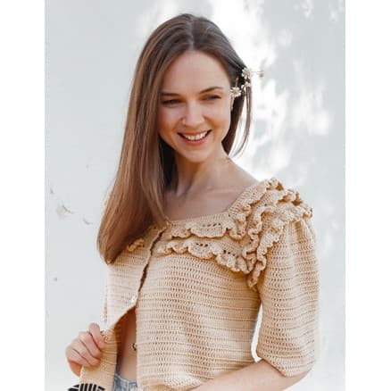 Caramel Drizzle by DROPS Design - Cardigan Virkmönster str. S - XXXL