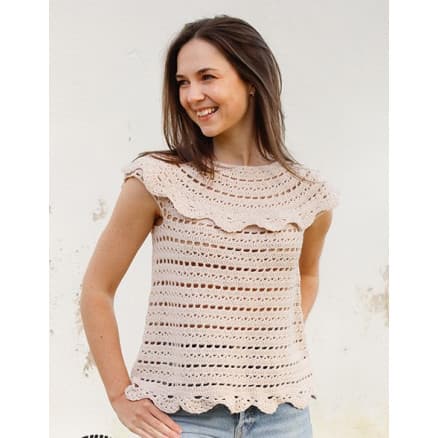 Beige Desert by DROPS Design - Topp Virkmönster str. S - XXXL