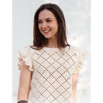 Harlequin Ruffles Topp by DROPS Design - Topp Virkmönster str. S - XXXL