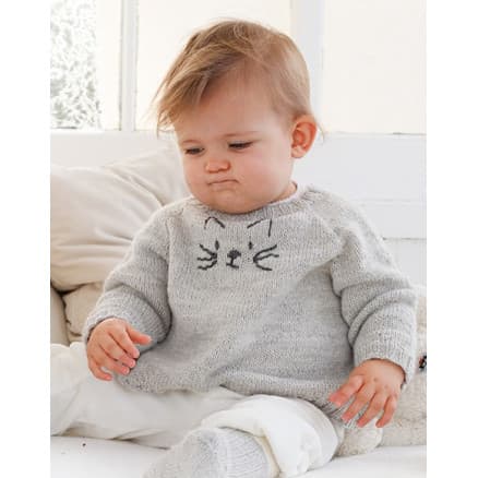 Meow Meow Sweater by DROPS Design - Babytröja Stickmönster storlek 0/1 månad - 3/4 år