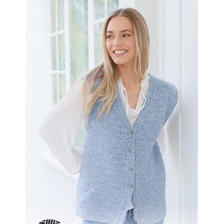 Hazy Dew Väst by DROPS Design - Väst Virkmönster str. S - XXXL