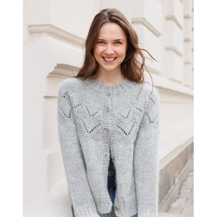 Silver Diamond Cardigan by DROPS Design - Cardigan Stickmönster str. S - XXXL
