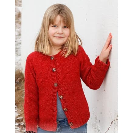 Red Hibiscus Jacket by DROPS Design - Cardigan Stickmönster str. 3-14 år
