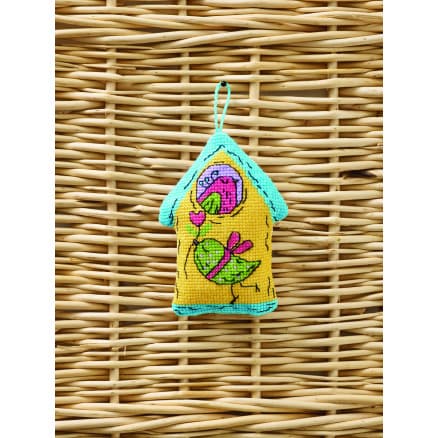 Permin Broderikit Fågelholk gul 7x9cm