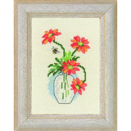 Permin Broderikit Gul Krysantemum 13x18cm