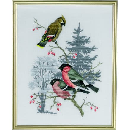 Permin Broderikit Domherre och Sidensvans Silkehale 31x39cm