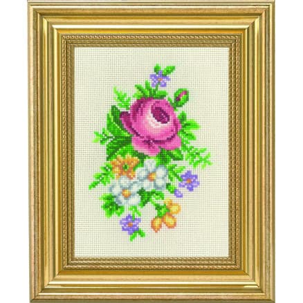 Permin Broderikit Ros och vita blommor 14x19cm