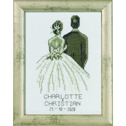 Permin Broderikit Ton i ton bröllop 14x19cm