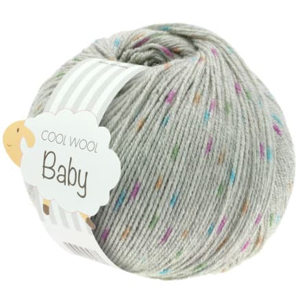 Lana Grossa Cool Wool Baby Garn Print 358 Ljusgrå/Orange/Turkos/Grön/Cyklamen