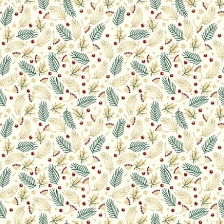 Bomullspoplin Tyg 145cm 051 - Beige med gröna och guldfärgade blad