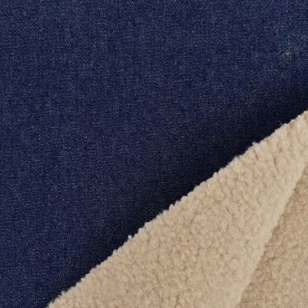 Denimtyg med päls 150cm 008 - Mörkblå