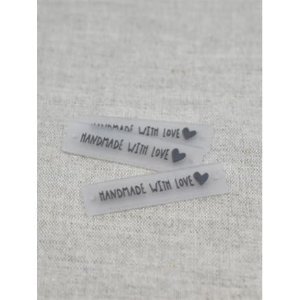 Label i Silikone Handmade with Love Transparent med Grå - 5 st.