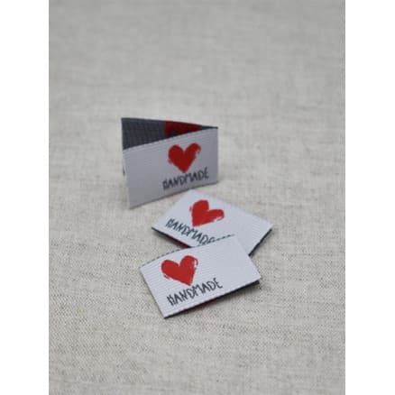 Label Handmade Vit med Röd - 5 st.