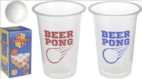 Ã–l Pong Spel - 2 Bolde 12 Bägre Med Röd + Blå Text