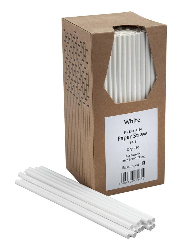 Papperssugrör 20cm 6mm - Vit Pk 250