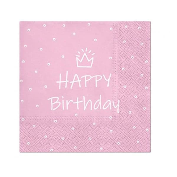 Servetter Happy Birthday Ljusrosa 33 x 33 Cm 20 St.