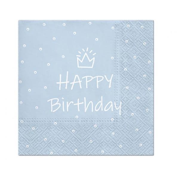 Servetter ' Happy Birthday' Ljusblå 33 x 33 Cm 20 St.
