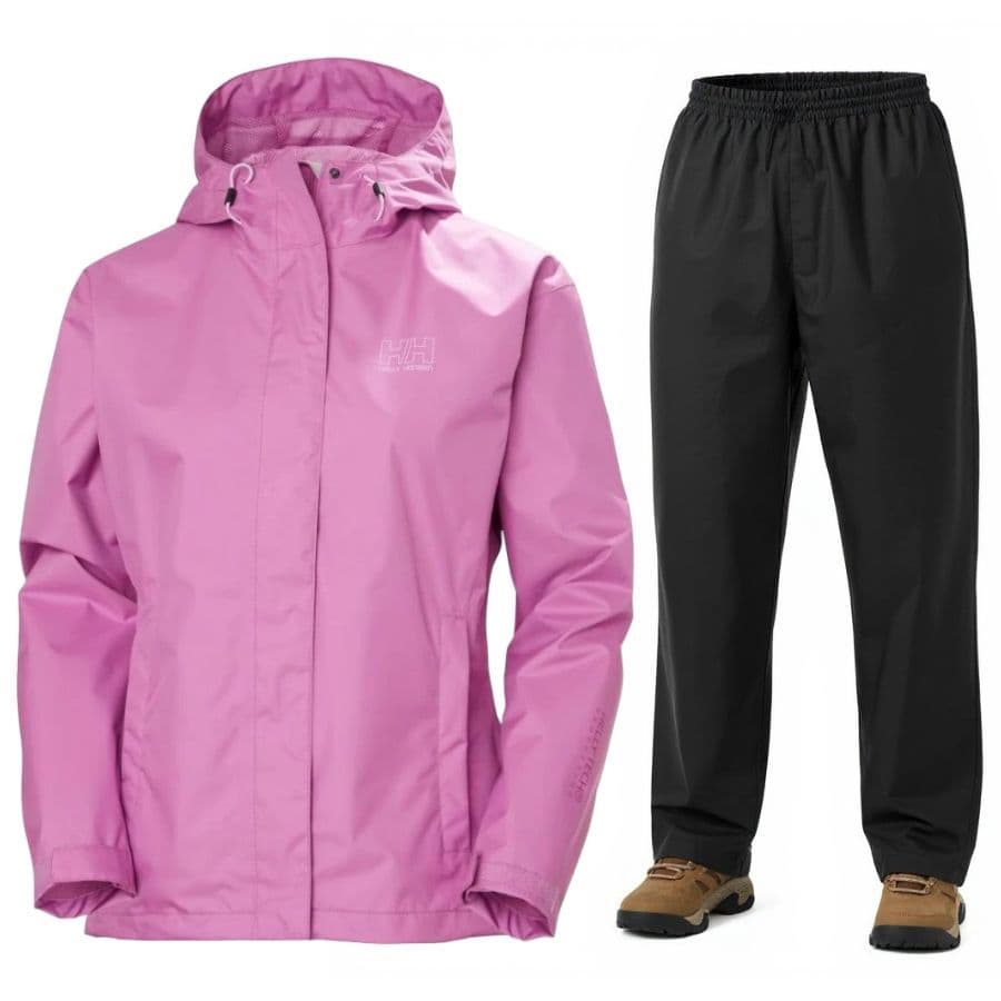 Helly Hansen Seven J/HH Rain, regnställ, dam, rosa/svart