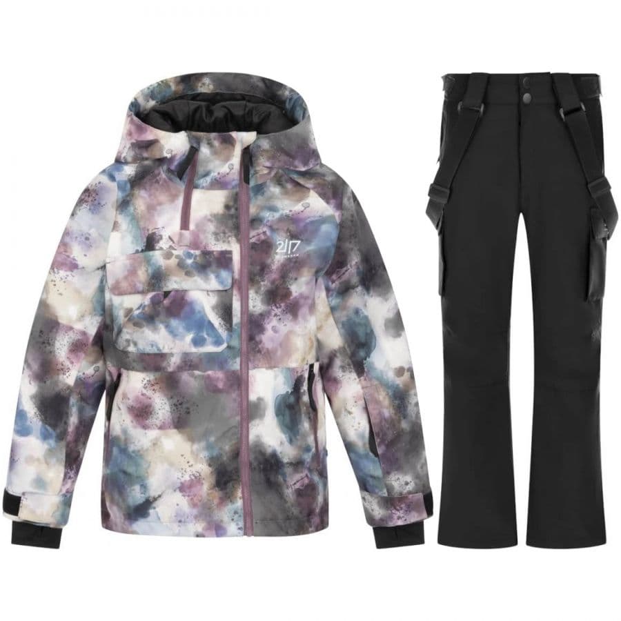 2117 of Sweden Kidden skidjacka/skidbyxor set, junior, aop grape/svart