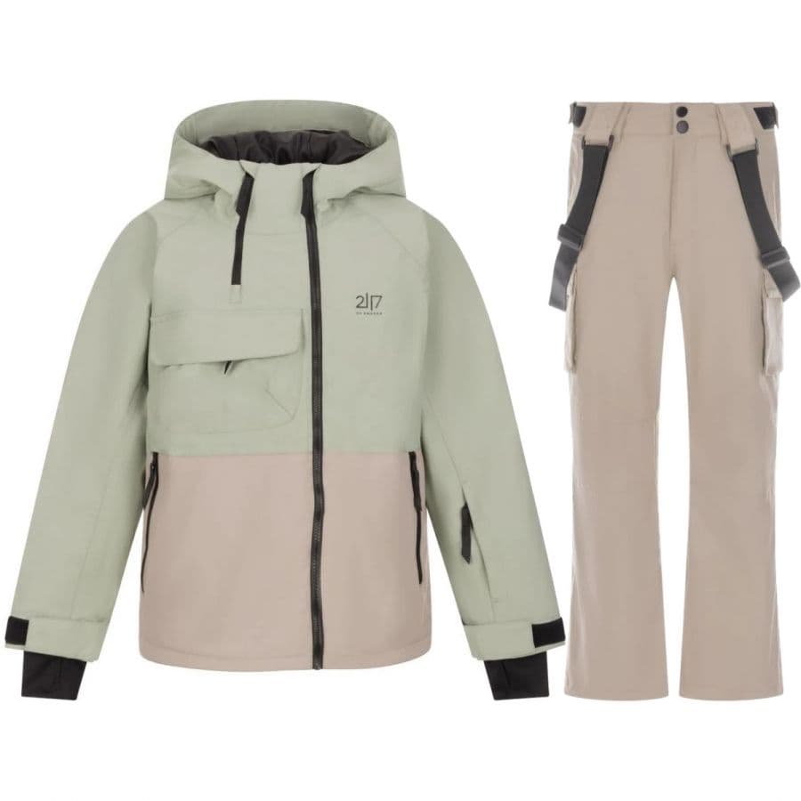 2117 of Sweden Kidden skidjacka/skidbyxor set, junior, ljusgrön/beige
