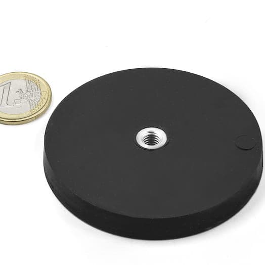 Gummibeklädd gripmagnet med invändig gängning 66x8 mm