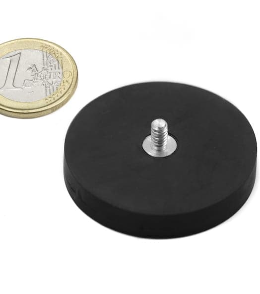 Gummibeklädd gripmagnet med gängad tapp 43x12 mm