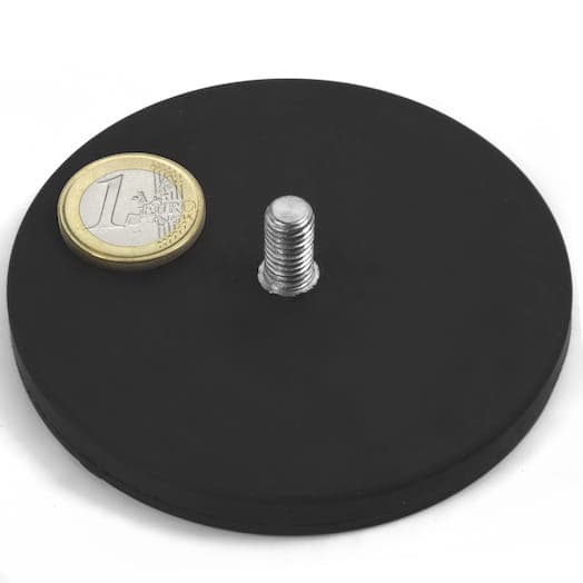 Gummibeklädd gripmagnet med gängad tapp 88x23 mm