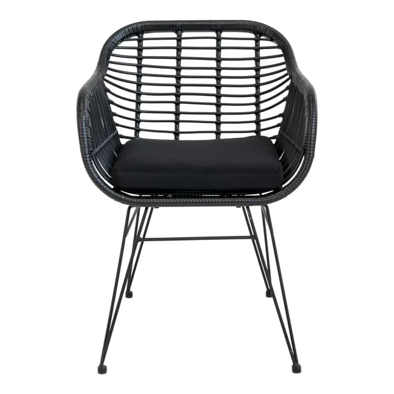 Stol i sort polyrattan med hynde - 7001051